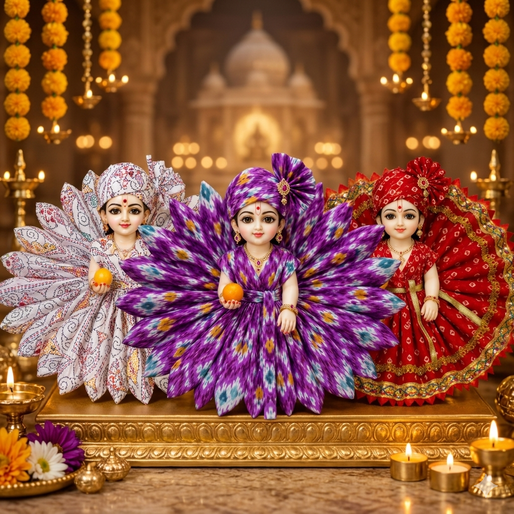 Resiglow Premium Laddu Gopal Combo Poshak Set of 3 | Floral Designer Kanha Ji Dresses with Matching Pagdi for Janmashtami Shringar