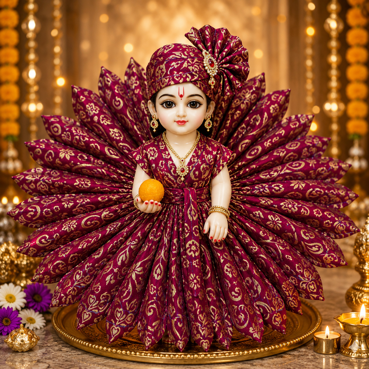 Resiglow Premium Wine Purple Laddu Gopal Floral Poshak with Designer Pagdi | Royal Kanha Ji Dress for Janmashtami & Daily Shringar