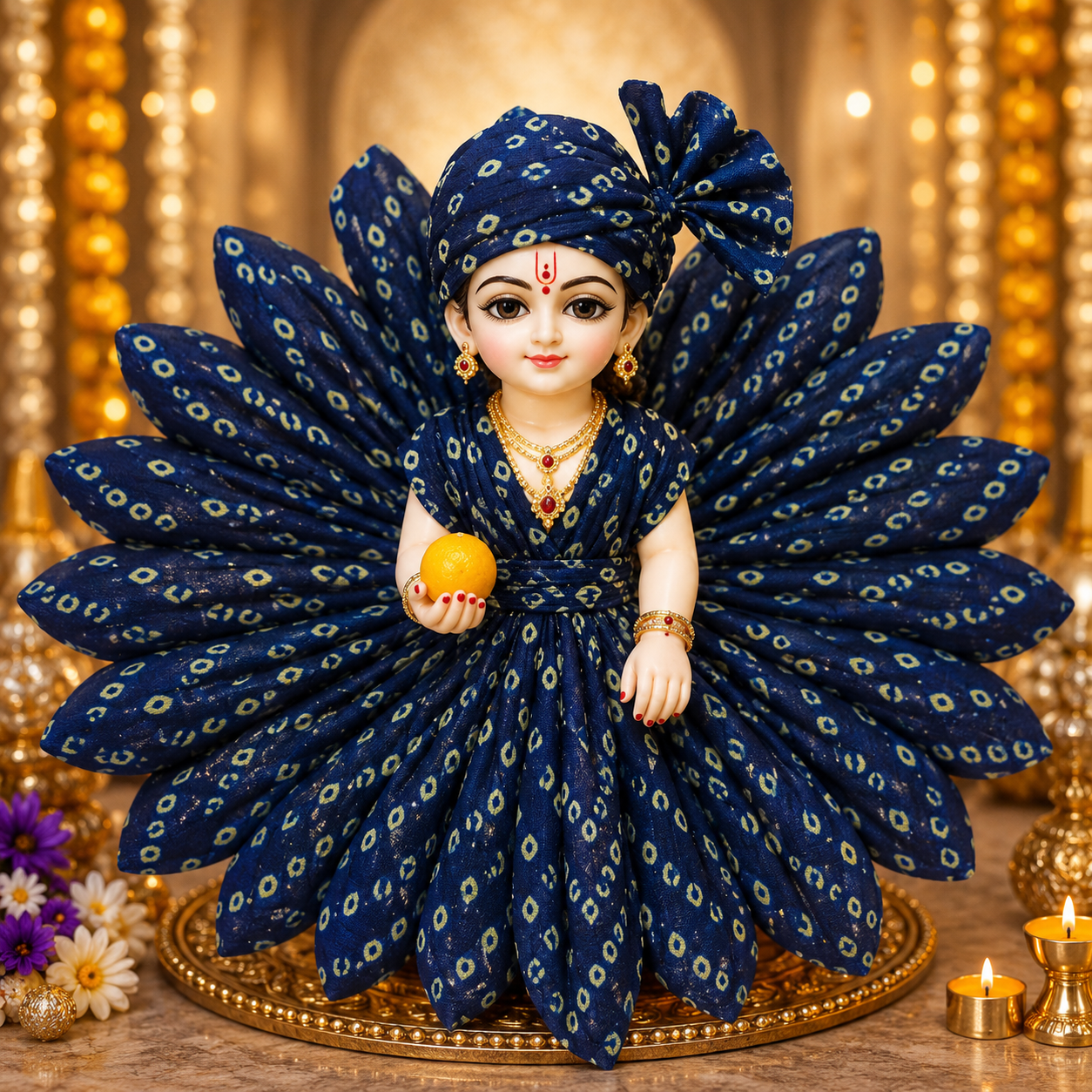 Resiglow Royal Navy Blue Laddu Gopal Floral Poshak with Matching Pagdi | Premium Kanha Ji Dress for Janmashtami & Daily Shringar