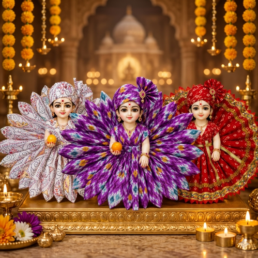 Resiglow Premium Laddu Gopal Combo Poshak Set of 3 | Floral Designer Kanha Ji Dresses with Matching Pagdi for Janmashtami Shringar