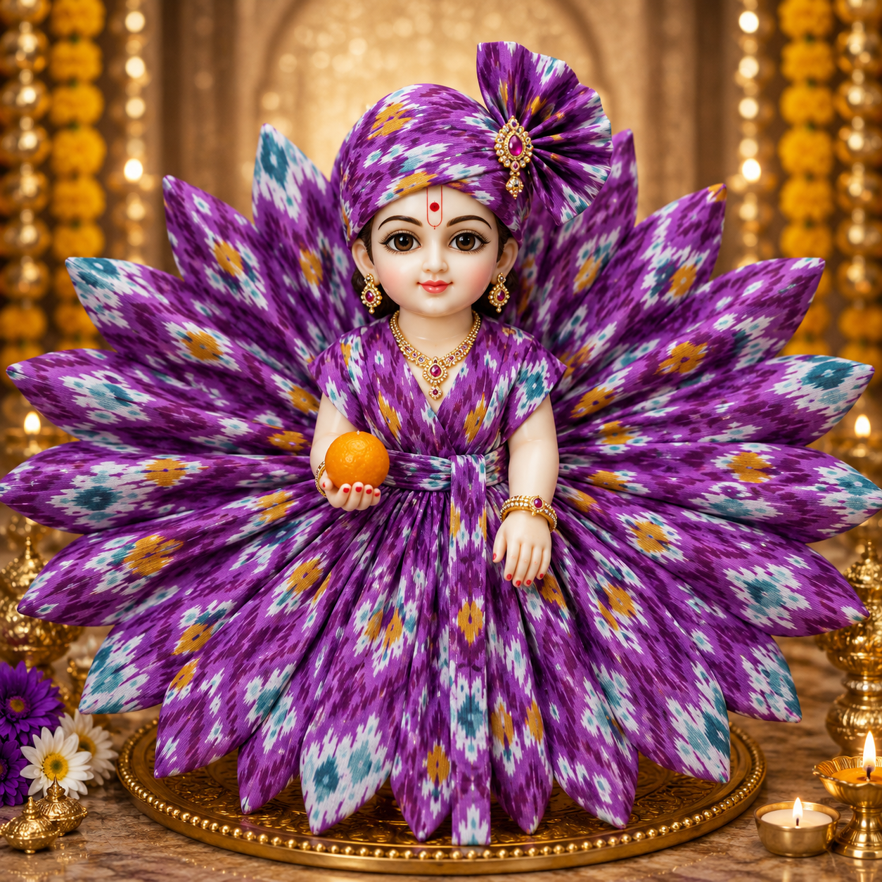 Resiglow Royal Purple Laddu Gopal Floral Poshak with Designer Pagdi | Premium Bal Gopal Dress for Janmashtami & Daily Shringar