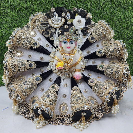 White black cone heavy dress for laddu gopal ji