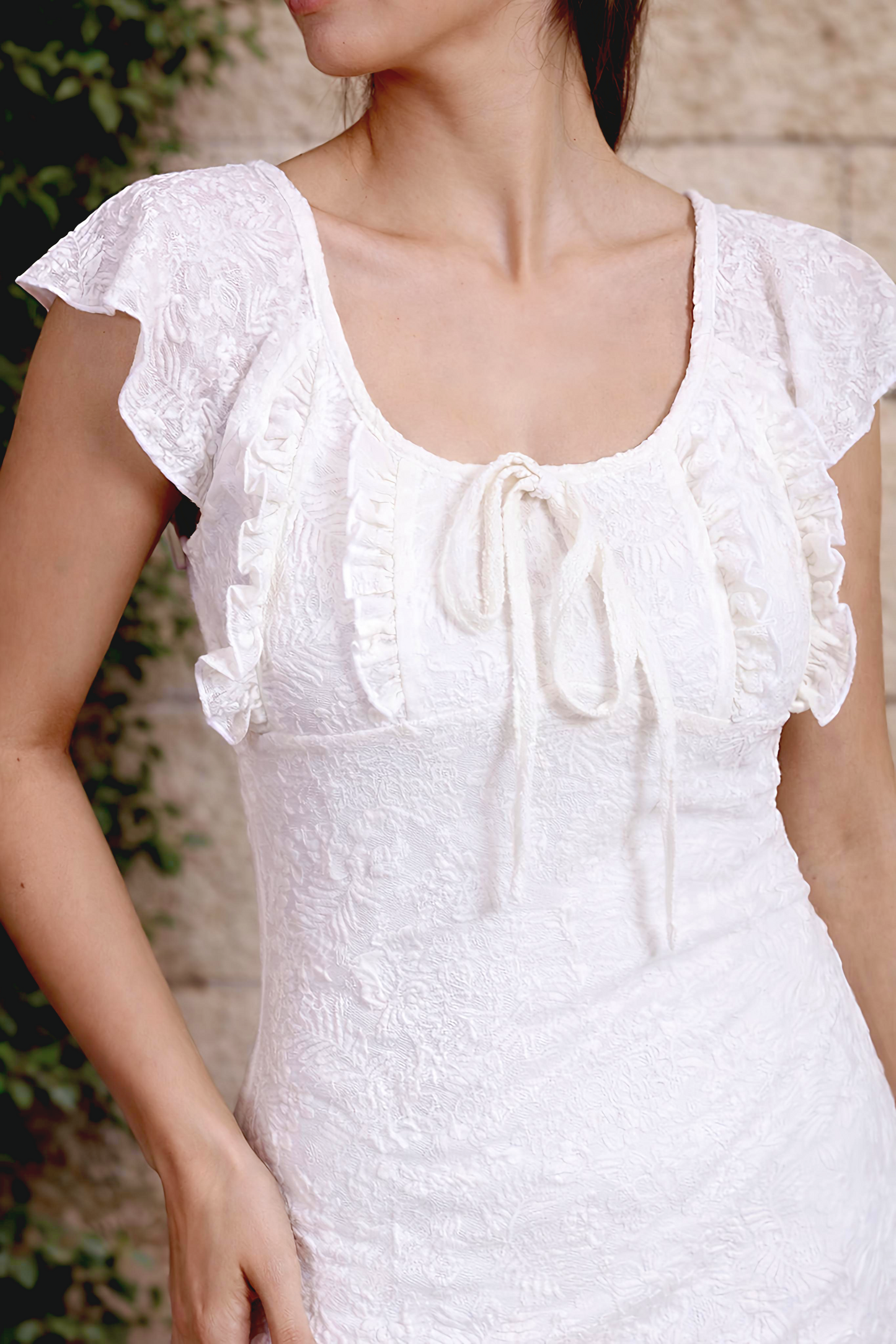 Rose Whisper Ruffle Neck Dress