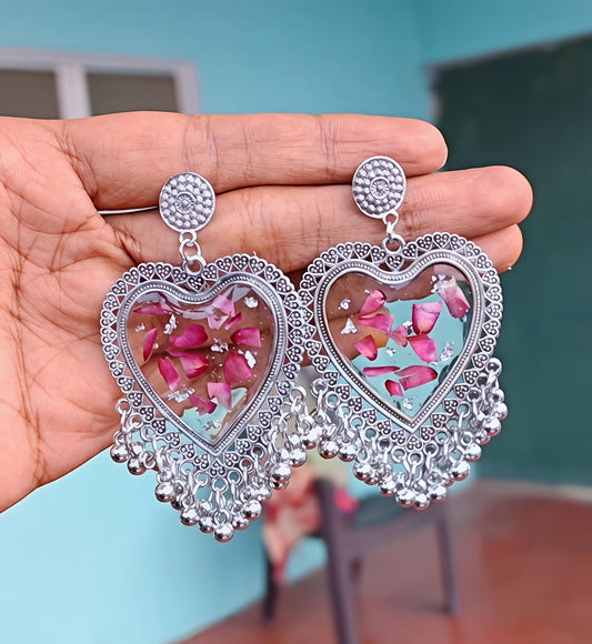 Resi Heart Silver Transparent Cutomized Jhumka